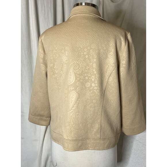 Chico's Size 2 US L-12 Beige Textured Jacquard Jacket Business Preppy Minimalist - Picture 8 of 16